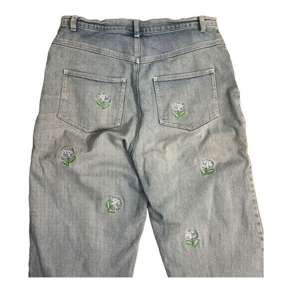 Vintage The Quacker Factory Blue Jeans Womens Size 10 Floral Embroidered Cotton - Picture 5 of 10